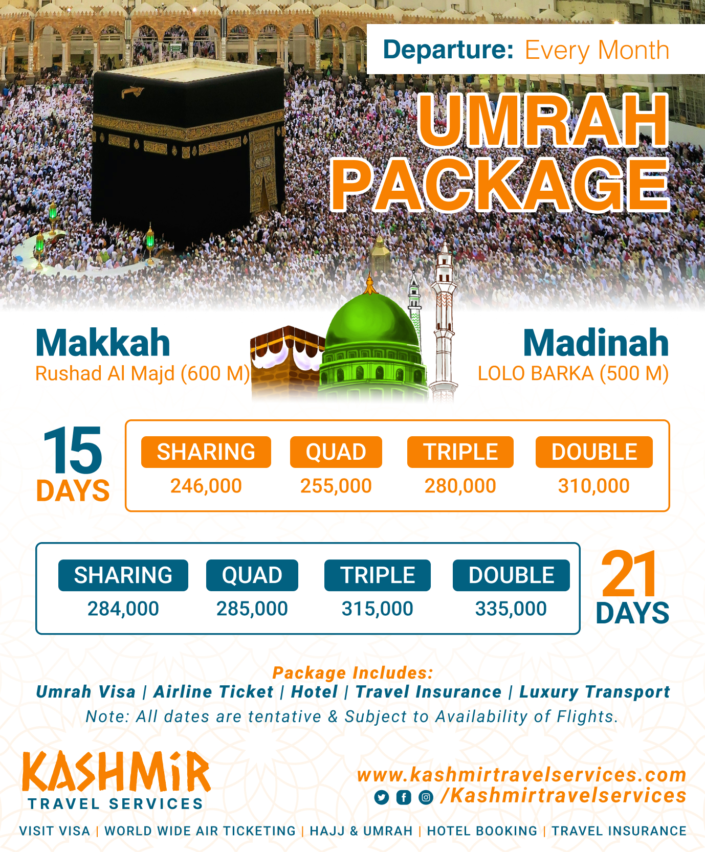15 Or 21 Days Umrah Package From Pakistan