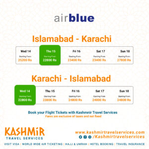 islamabad to karachi air blue flight schedule & price